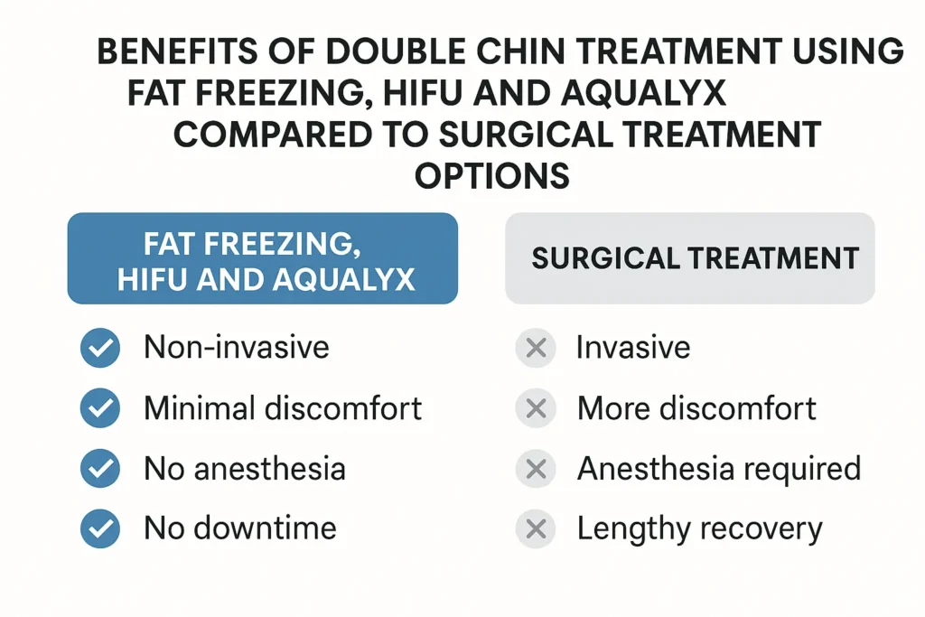 Graphic about the benefits of double chin treatment Fleet - from LA LIPO