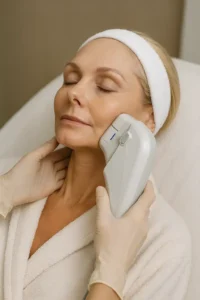 Woman receiving HIFU non surgical facelift treatment Fleet