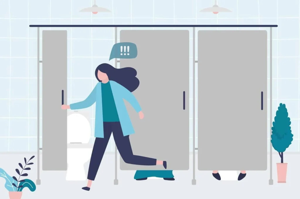 graphic of Urine incontinence Fleet woman running to the toilet.