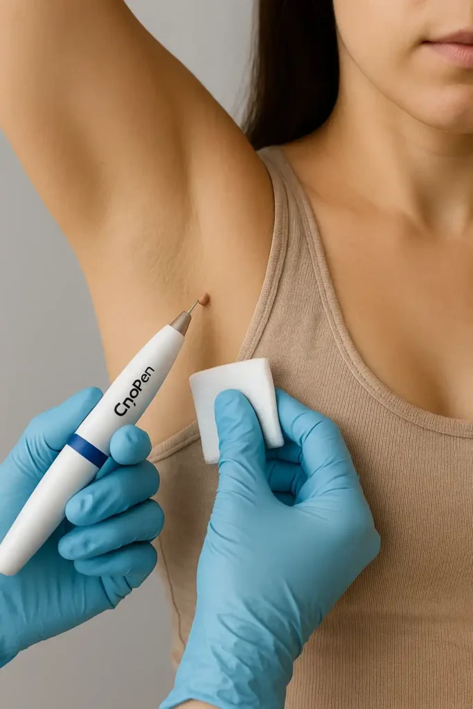 woman having cryopen to remove underarm skin tags Fleet